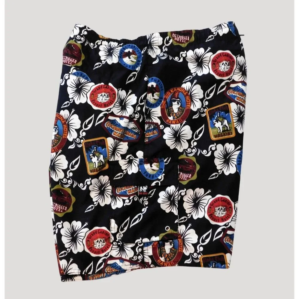 Big Dogs Hawaiian Print Mens Swim Trunks XL Black Multicolor - Picture 2 of 9